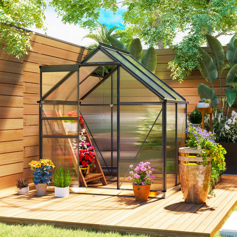 Outsunny Grey Polycarbonate Walk-In Garden Greenhouse W/ Sliding Door