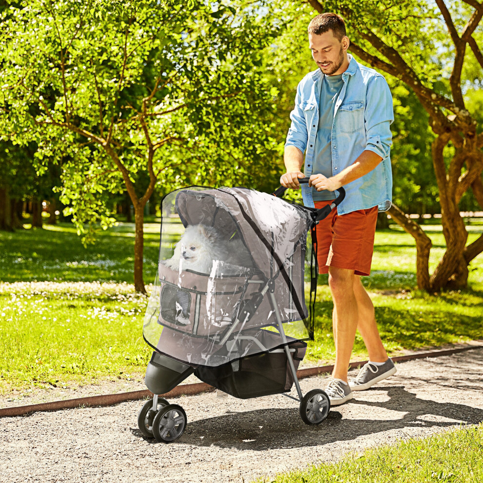 Pawhut Dog Stroller W/ Cover, Folding Cat Pram Dog Pushchair For S Xs Dogs Brown