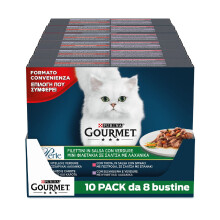 GOURMET Perle Cibo Umido per Gatti Adulti Filettini in Salsa con Vitello, Selvaggina, Manzo e Trota 80 Buste da 85g