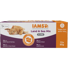 IAMS Delights Land & Sea Collection Alimento umido in gelatina, per gatti adulti con una variet? di gusti di carne e pesce, 72 x 85g