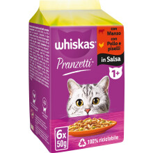 Whiskas Pranzetti Carni e Verdure 1+ Adulto, Cibo Umido per Gatto, 12 Confezioni ognuna da 6 bustine x 50g (72 Pezzi in Totale)