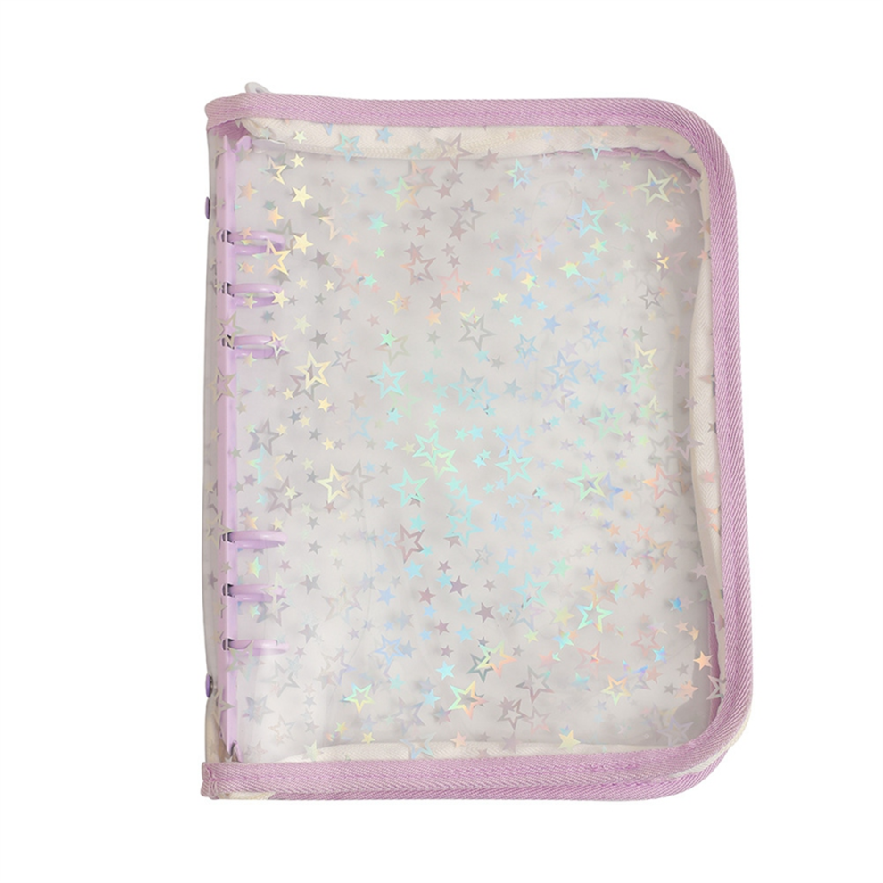 A5 Budget Binder Cover with Zipper, Glitter Stars 6 Ring Planner, Clear PVC Refillable Notebook Shell-image-OPC-PGJ86BK-NEW
