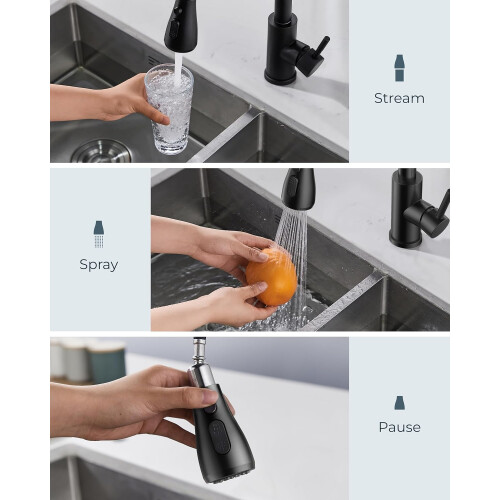 Kitchen Sink Taps Mixer with Pull Out Spray, Swivel Single Handle High Arc Pull Down Stainless Steel Kitchen Faucet, Matte Black 2