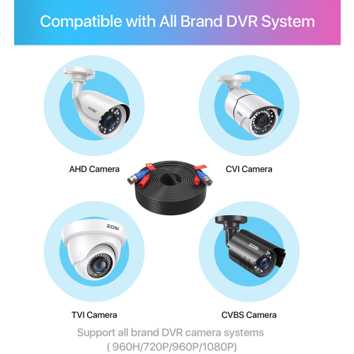 ZOSI 4 Pack 30M 100FT Extension Cable CCTV Camera BNC DC Power Lead 1