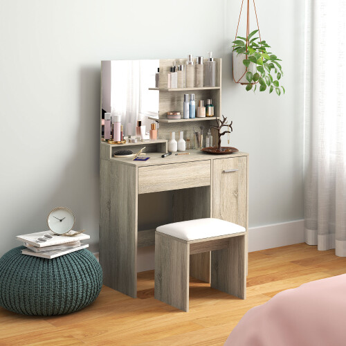 Homcom HOMCOM Dressing Table with Mirror and Stool, Makeup Desk for Bedroom