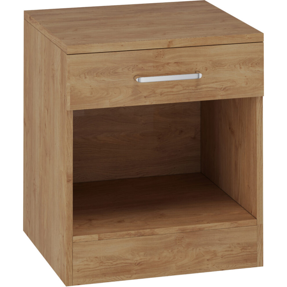 Dakota 1 Drawer Bedside Oak Effect Metal Handles and Drawer Runners