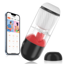 (APP control) APP Male Vibrator Penis Pump with 9 Vibrating Tongue Licking Pocket Pussy Stroker Trainer Pump Adult