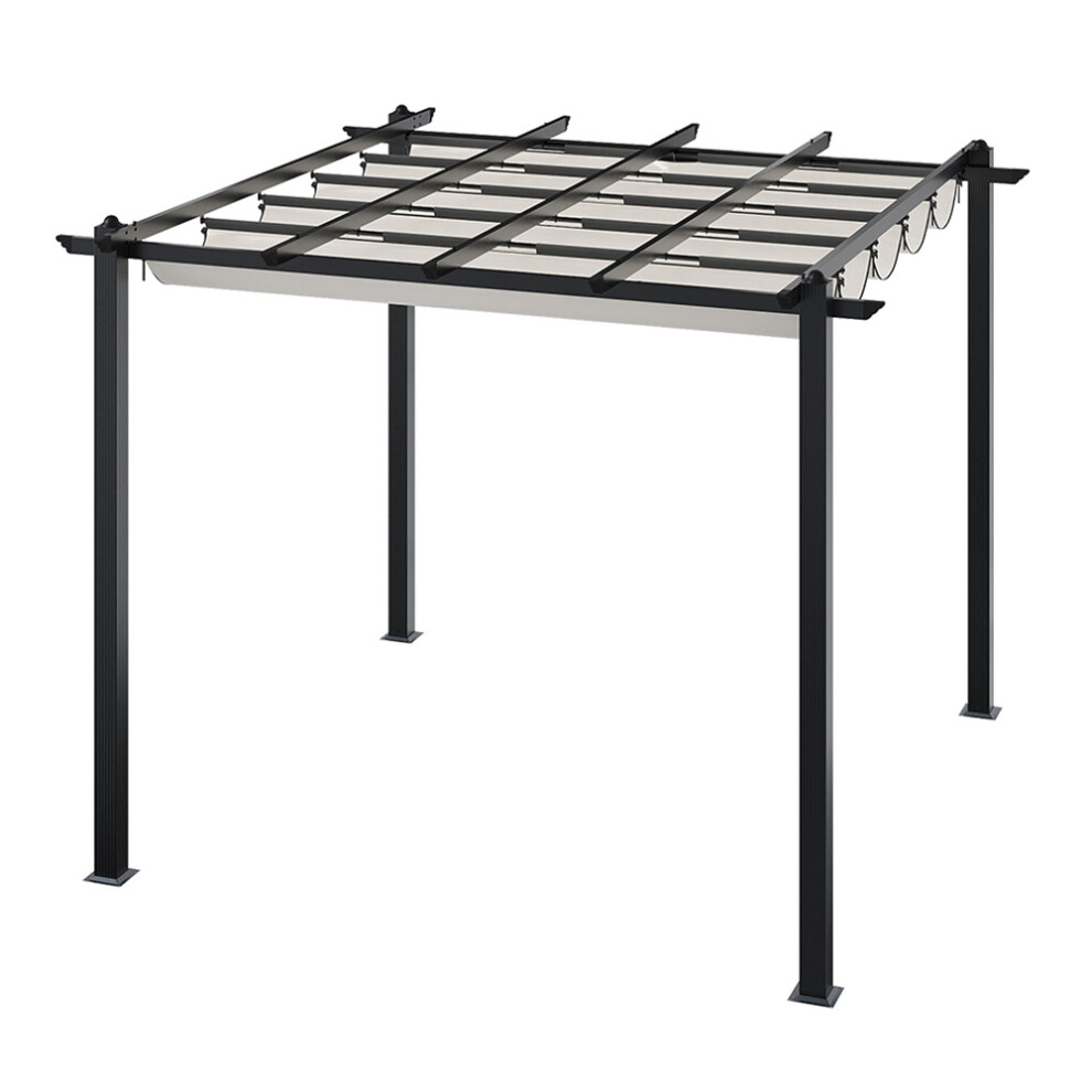 10x10ft Aluminium Pergola with Retractable Roof, Beige-White