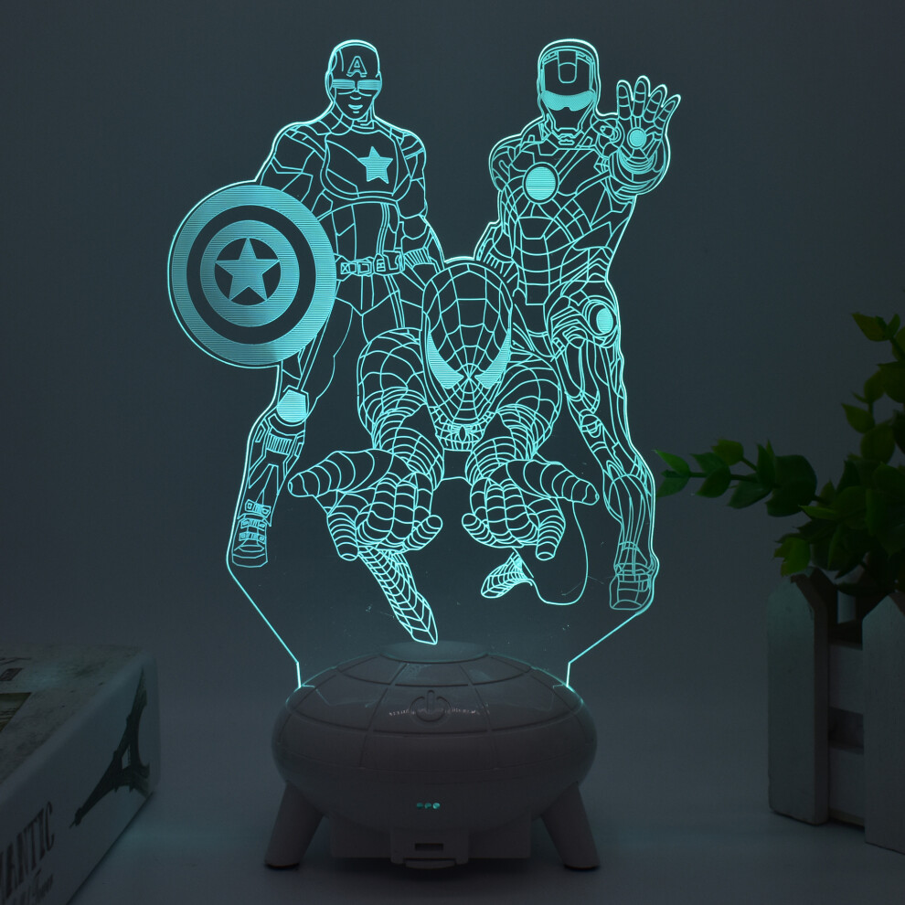 (16-color remote control + 7-color touch control, UFO white set 1389 models) New superhero fusion 3D night lights Iron Man Spider-Man creative decorat-image-OPC-PGJ952D-NEW