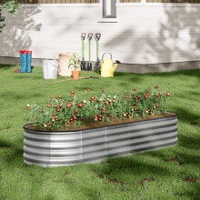 Galvanized Silver Galvanized Steel Oval Raised Garden Bed, 240cm W
