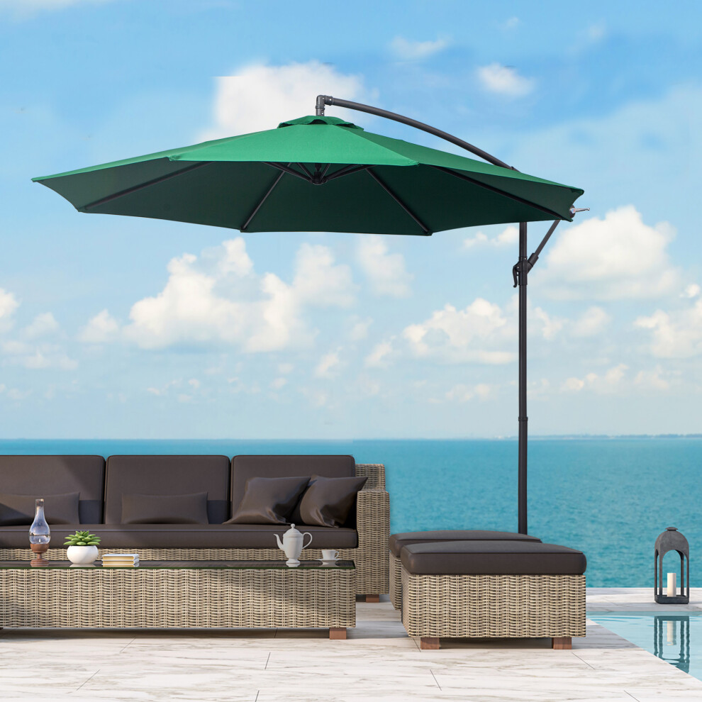Outsunny 3(M) Garden Banana Parasol Cantilever Umbrella W/ Crank, Green