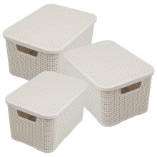 2 x Nature Inspired Cream Rattan Effect Storage Basket With Lid