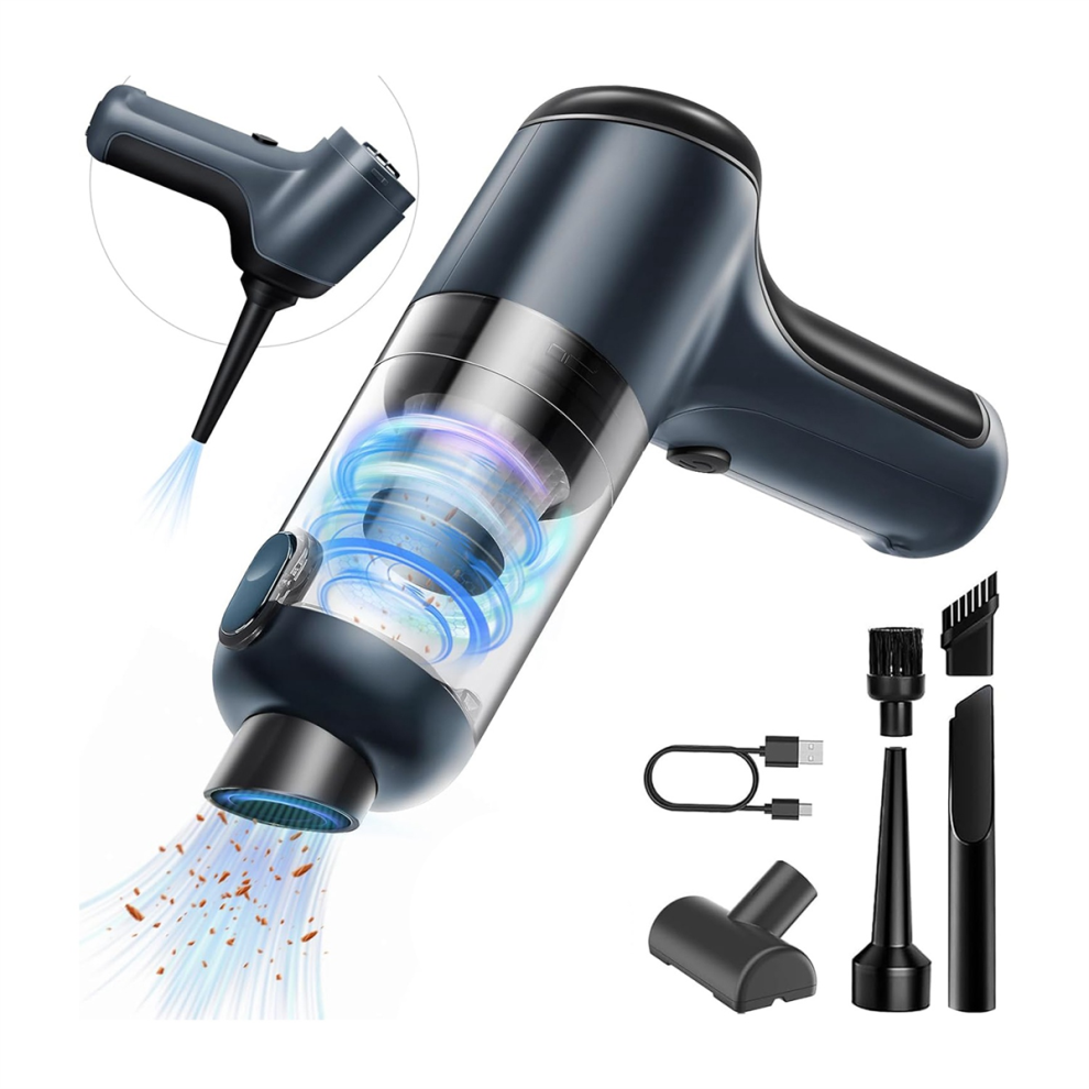 Aspirateur à main sans fil, nettoyeur de voiture portable rechargeable 3 en 1, dépoussiéreur et pompe à air, 5,5 kPa à main