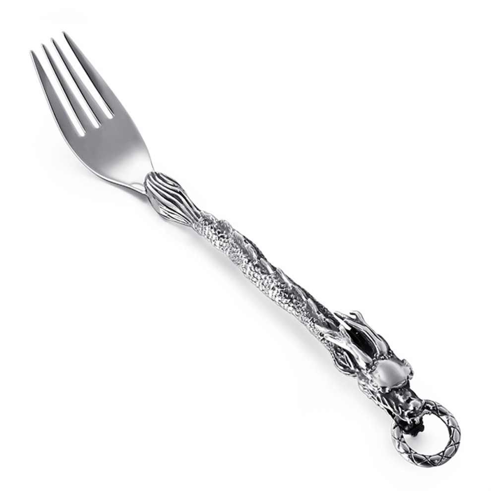 Posate Zodiaco Cinese Drago Stile Occidentale Forchetta Tendenza Punk Vento Acciaio Inox Stoviglie Portatili