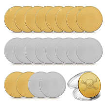 20 peças de moedas em branco com bordas rosqueadas de 40 mm com caixa de proteção acrílica, padrão gravável a laser (ouro + prata)