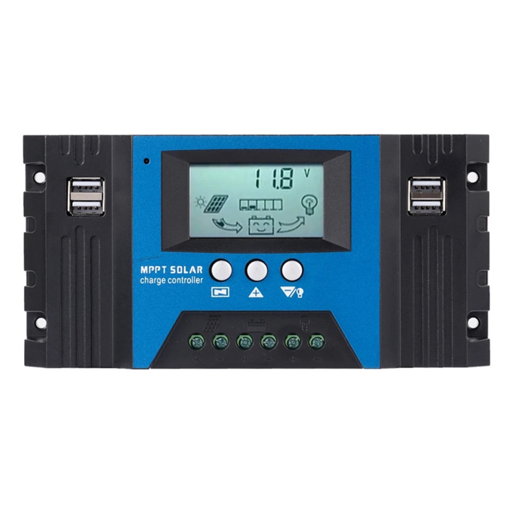 100A MPPT Solar Charge Controller Dual USB LCD Display 12V/24V Auto Cell Panel Charger Regulator with Load