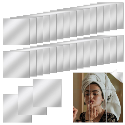 30 peças de mini azulejos de espelho acrílico autoadesivos, 3 polegadas quadradas de alta definição, minúsculos para artesanato e parede 2