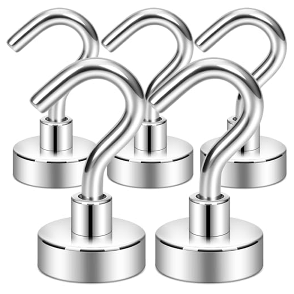 Magnetic Hooks,27Lb Heavy Duty Earth Magnets With Hook For Refrigerator,Cruise Hanging, (Silver, Pack Of 5) 4853931606409