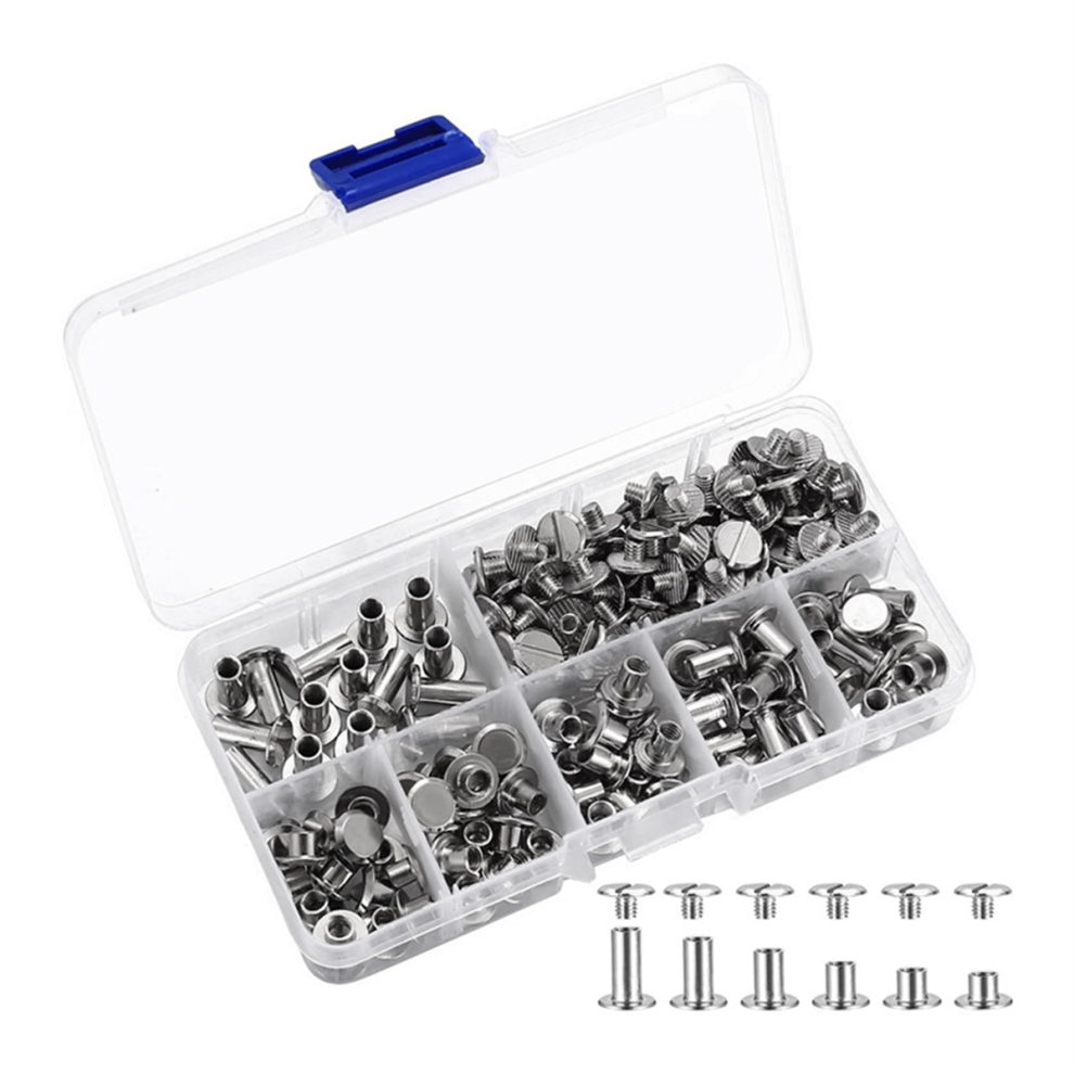 90Sets Chicago Screws Kit, 6 Sizes Screw Rivets Metal Binding For Diy Repair Leather Craft Belt Silver 4853931607185