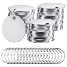Confezione da 100 etichette rotonde in acciaio inox con foro per cane, in metallo lucido