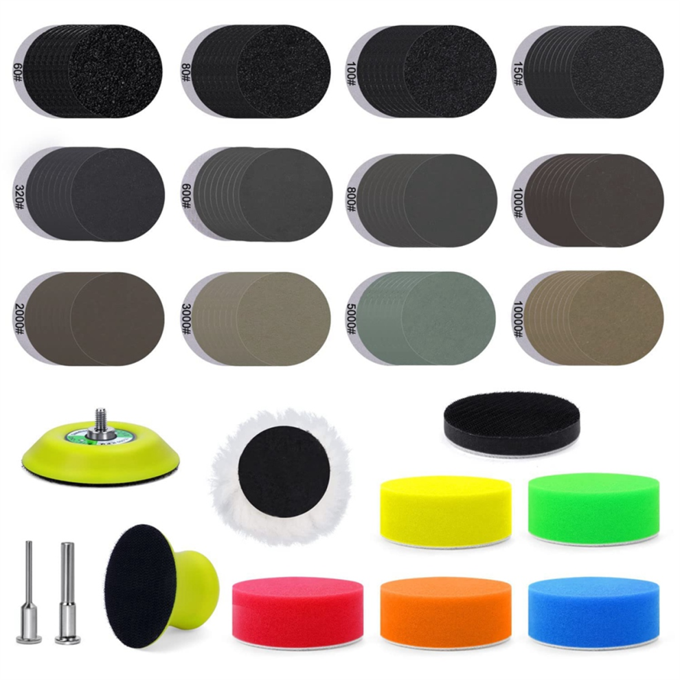 131 Pcs 3 Inch Sanding Discs With 60-10000 Grit Sandpaper, Car Headlight Restoration Kit For Wet Dry 4853931603255
