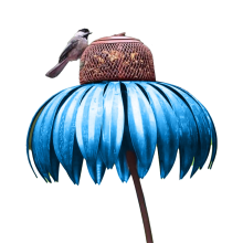 Blue Feeder Bottle with Stand Outdoor Garden Flower Shaped Bird