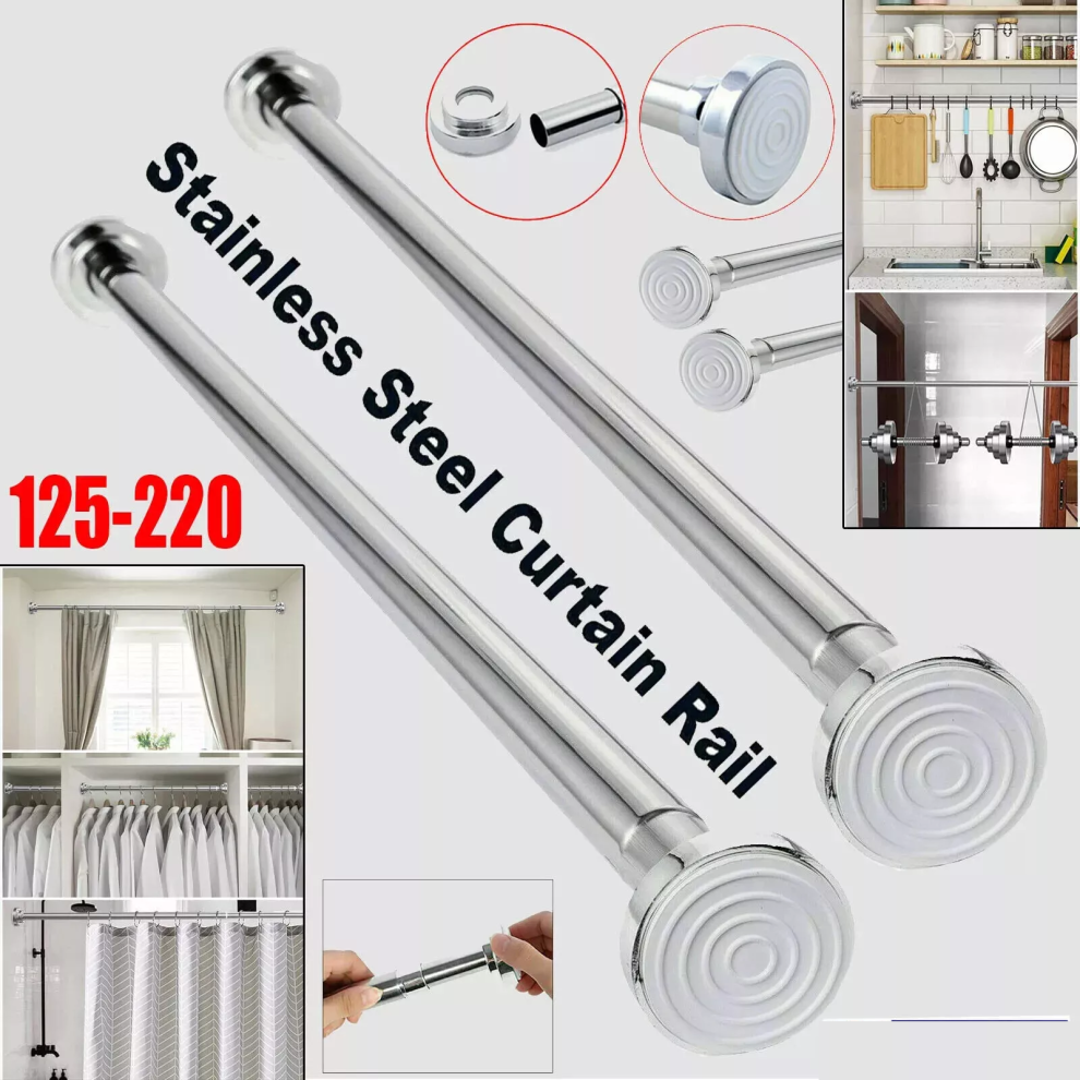Heavy Duty Extendable Telescopic Shower Curtain Pole Rail Rod Bath 125-220CM