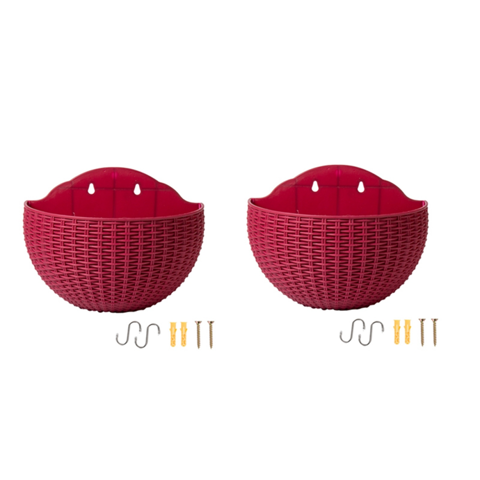 Grand pot de fleurs suspendu en plastique bordeaux pour balcon