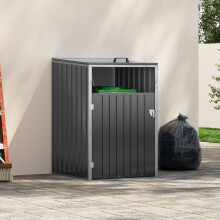 Garden Sanctuary Outdoor Metal Garbage Bin Shed, Charcoal Black