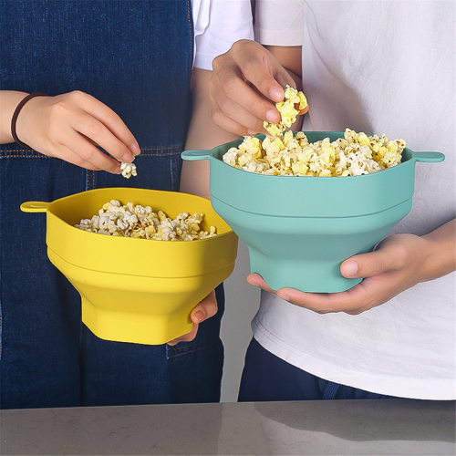 Silicone Microwave Popcorn Bowl Foldable Maker Bucket with Lid Folding Kitchen Baking Tool Cyan 1