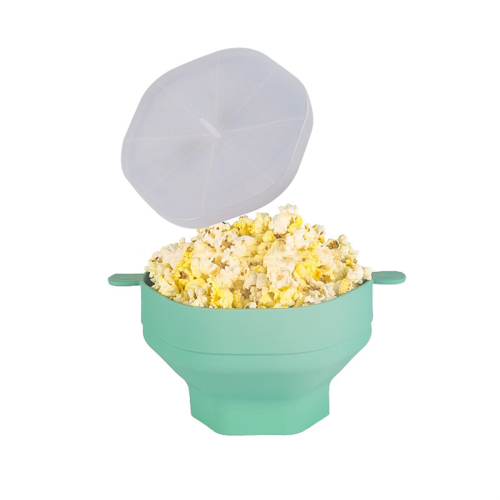 Silicone Microwave Popcorn Bowl Foldable Maker Bucket with Lid Folding Kitchen Baking Tool Cyan 2