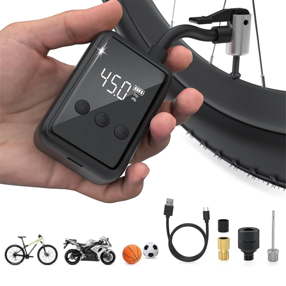 Bike Electric Pump Portable Wireless Air Compressor, Bicycle Inflator with Gauge for Presta & Schrader Valve