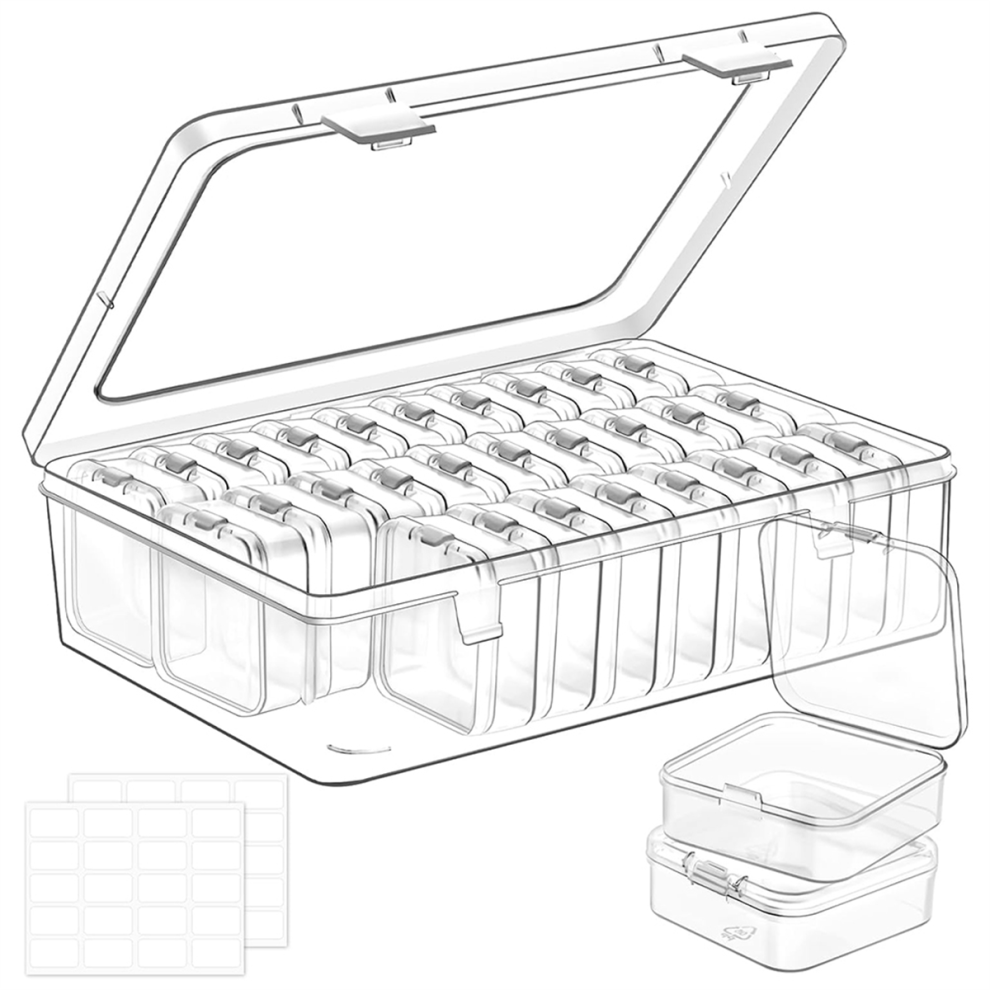 Kleine kralenorganizers, 30 stuks plastic opbergdozen, mini doorzichtige knutselcontainers met scharnierend deksel en label
