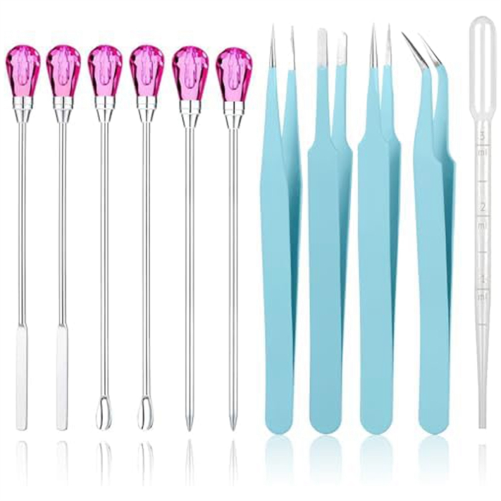 Typecat 11 Pcs Resin Mold Tools Set Stirring Needle Spoon Tool Tweezers Precision Kit (Cyan + Rose Red)
