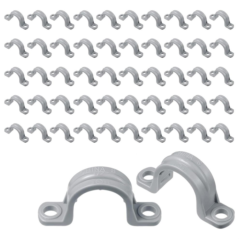Pvc Pipe With Double Hole Plastic Conduit Clamp U Clip 2 (50 Pieces, 1/2 Inch) 4853931615630