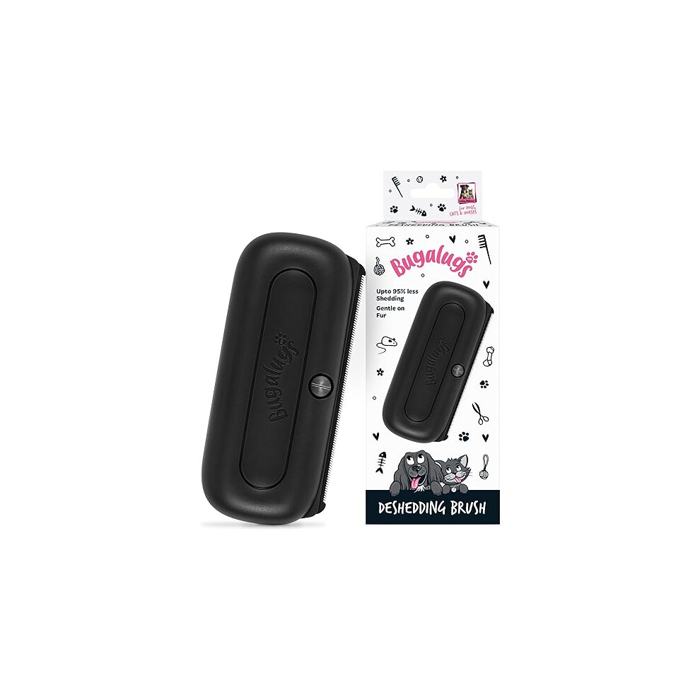Bugalugs ( Deshedding & Grooming Brush ) Deshedding & Grooming Brush For Dogs, Cats, Horses & Rabbits - Gentle & Effective Pet Tool With Black