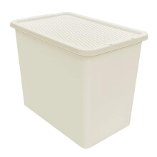 2 x Cream 80L Rattan Effect Large Plastic Storage Container With Lid