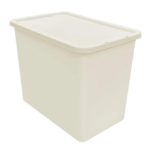 2 x Cream 80L Rattan Effect Large Plastic Storage Container With Lid