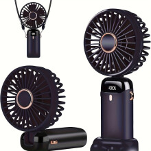 Fan de griffe de mini portable avec support de téléphone, rechargeable USB, affichage LED réglable à 5 vitesses, conception pliable à 90