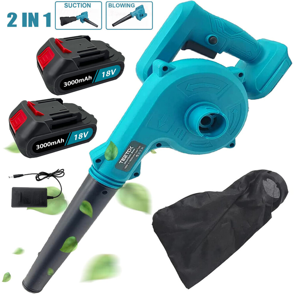 (1x Leaf Blower+2x3.0A Battery+Charger) Electric Cordless Air Blower Garden Snow Dust Leaf Suction Vacuum