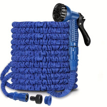 (Blue, 100ft) 100ft Expandable Garden Hose Pipe, Flexible Expanding Magic Hose with 3/ 4", 1/ 2" Fittings, Garden Hose with 7 Function Spray Nozzle
