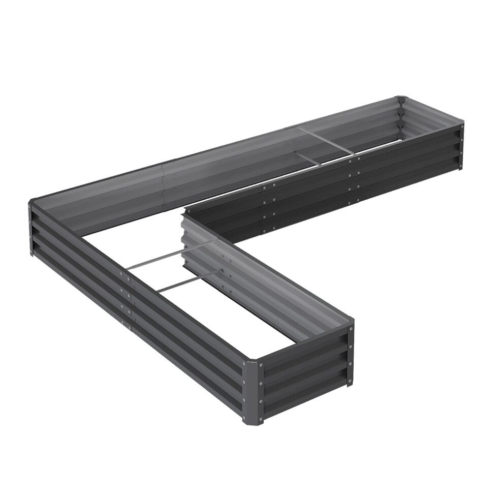 L-Shaped Galvanized Steel Raised Garden Bed, Dark Grey