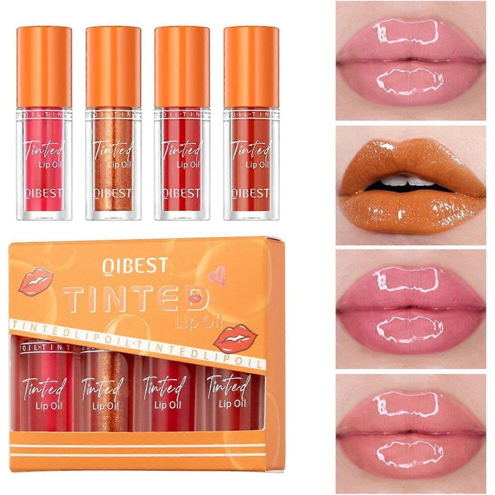 (B) Tinted Lip Oil Light Lip Gloss Set,Shiny Transparent Lip Gloss Plumping,Long Lasting Shimmer Liquid Lipsticks for Girls and Women