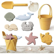 (yellow) Silicone Beach Toys for Kids with Portable Beach Bag Sand Toy Molds Shovel Bucket Set, Sand Toys Sandbox Toys for Kids Outdoor Summer
