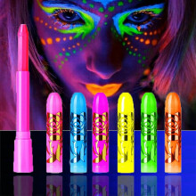 6Pcs Glow in The Black Light Face & Body Paint, Neon Glow Fluorescent Face Paint Crayons for Halloween Club Makeup Xmas Glow Party