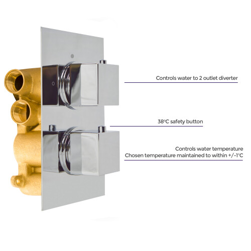 NES Home Temel Modern Square 2 Way Concealed Thermostatic Shower Mixer Valve Chrome 2