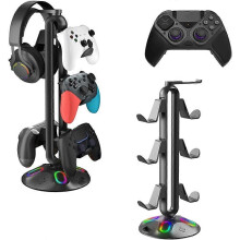(black) Gaming RGB Headphone Stand,Controller Holder with 9 Light Modes,Controller Stand Hanger Accessories for Desk and Gamer