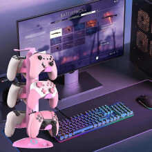 (Pink) Gaming RGB Headphone Stand,Controller Holder with 9 Light Modes,Controller Stand Hanger Accessories for Desk and Gamer