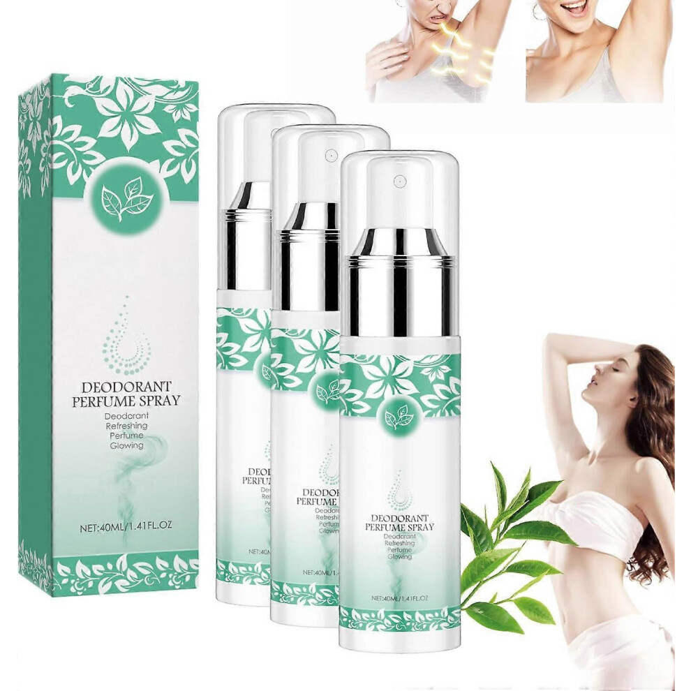 (3 Pcs) Green Tea Underarm Deodorant Spray, Natural Green Tea Antiperspirant Underarm Toner, Green Tea Whole Body Deodorant Spray