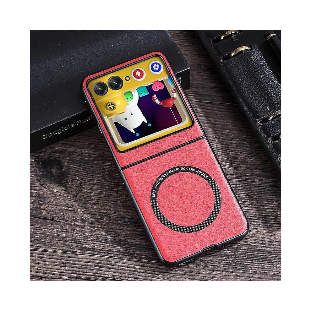 (Razr 50 Ultra, ) Magsafe Leather Slim Shockproof Cases For Motorola Razr 50 Razr 50 Ultra With Ring Holder Red 5415817438260